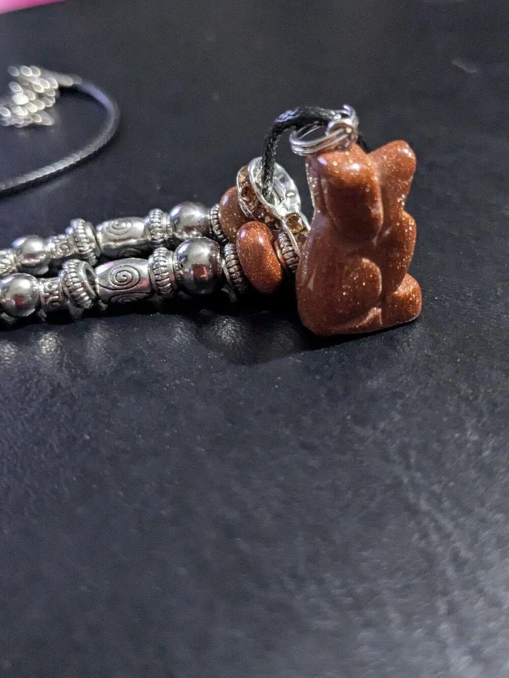 Hand Carved Sandstone 'Man's Best Friend's Dog Pendant Beaded Necklace